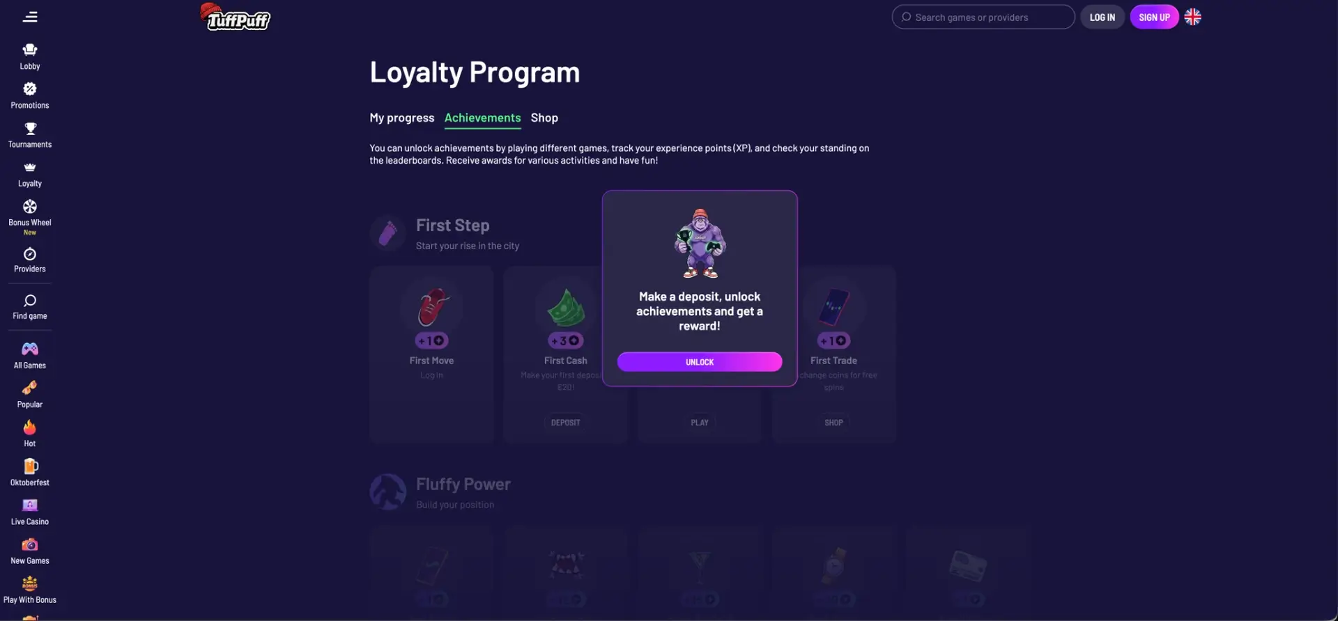 Tuffpuff achievement reward popup