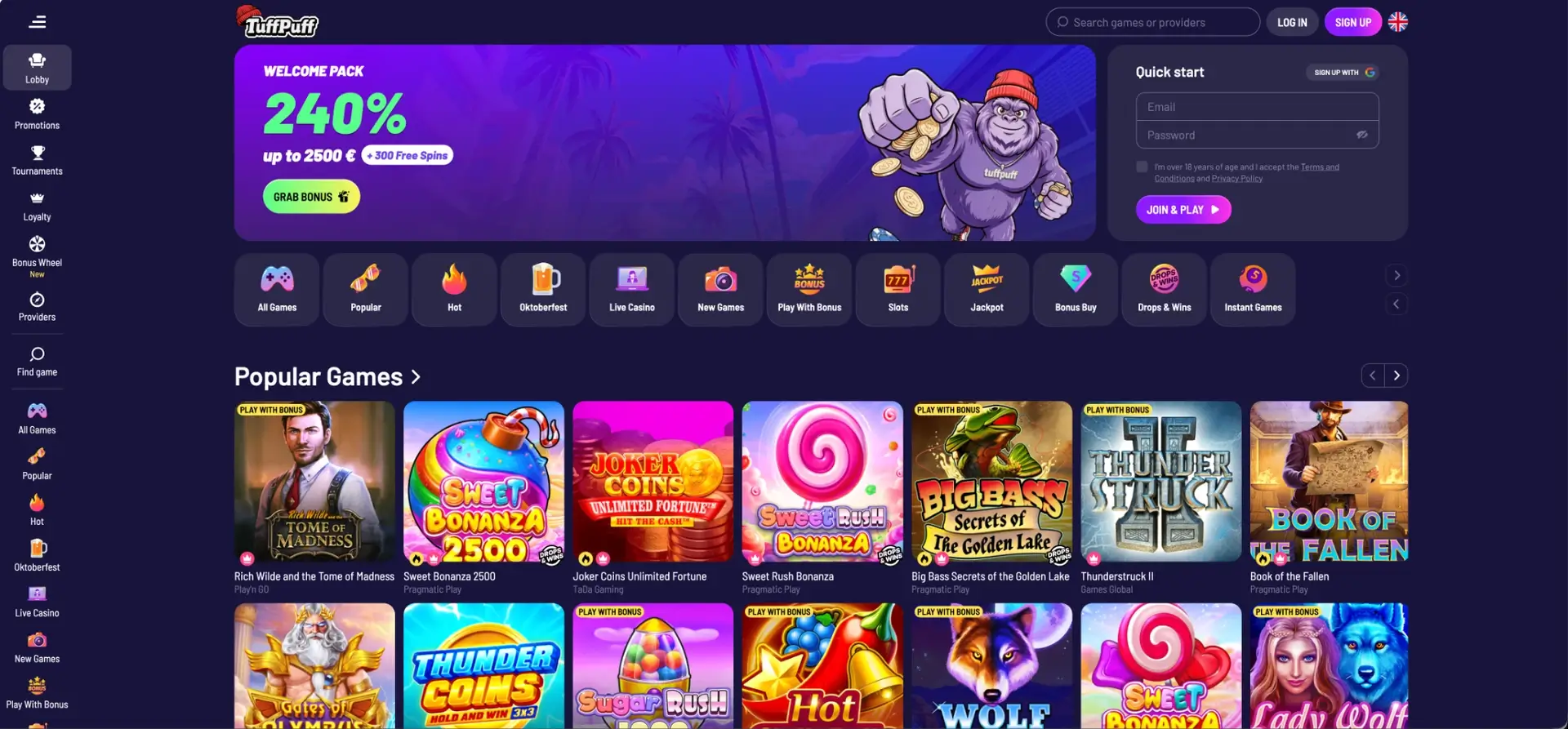 Tuffpuff Casino interface