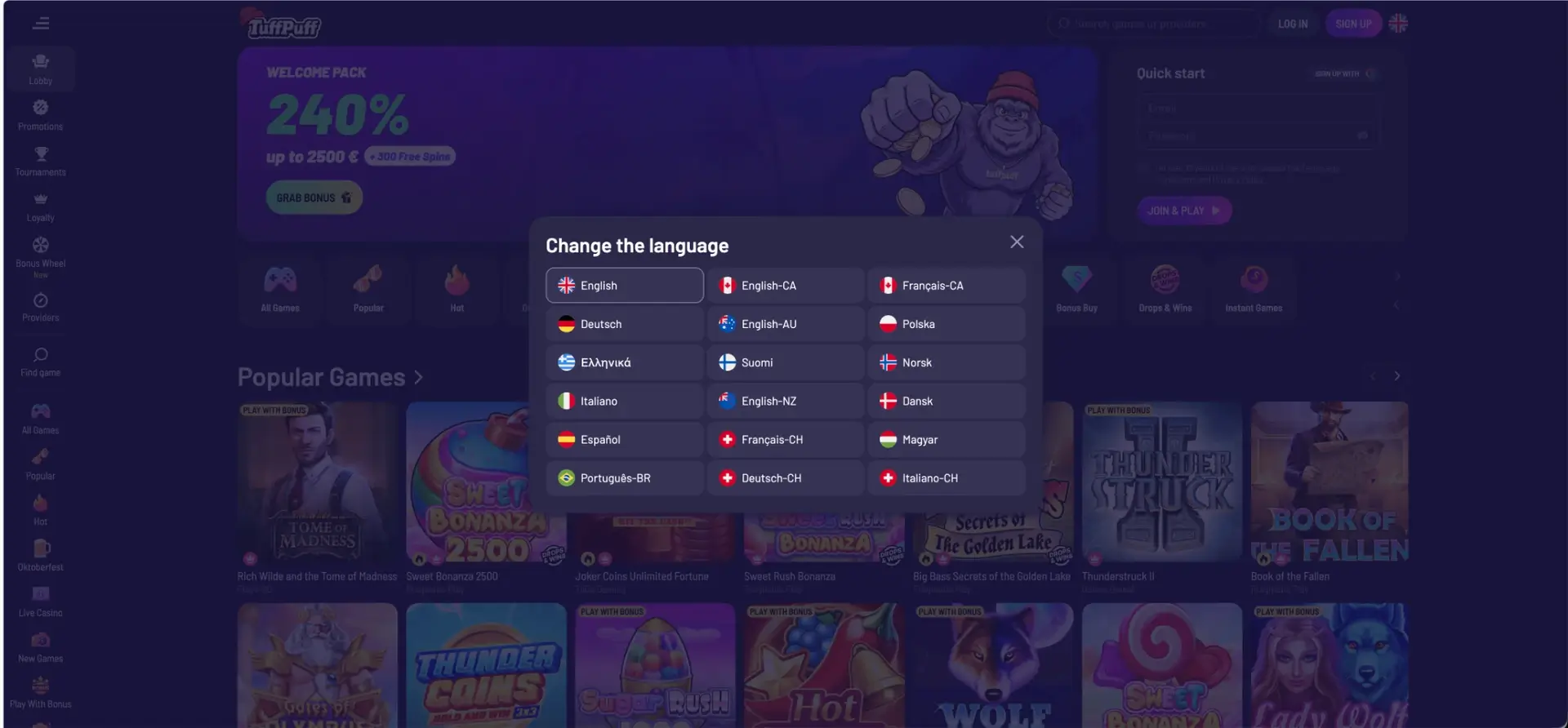 Tuffpuff language selector