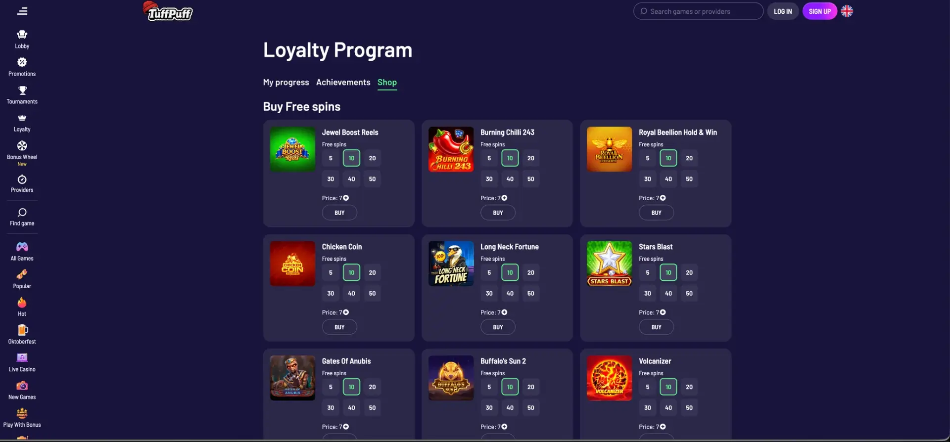 Tuffpuff loyalty coin shop