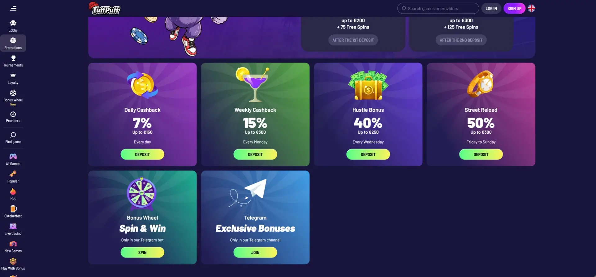 Tuffpuff deposit bonus cards