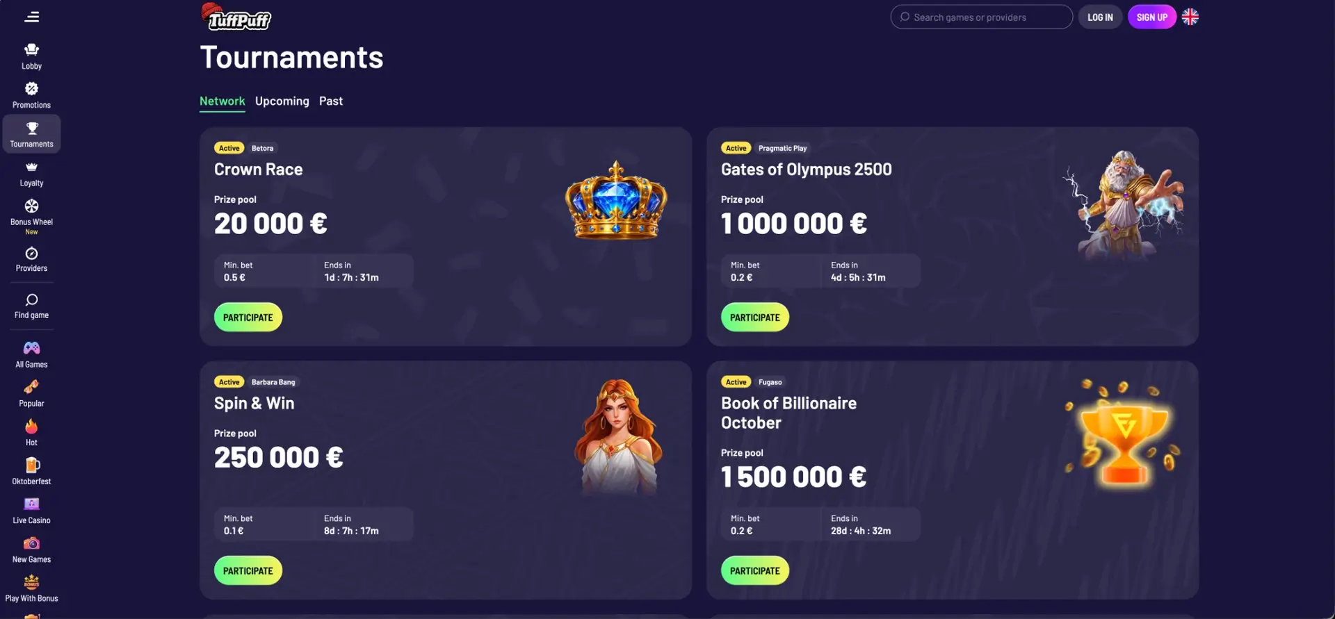 Tuffpuff casino tournaments page